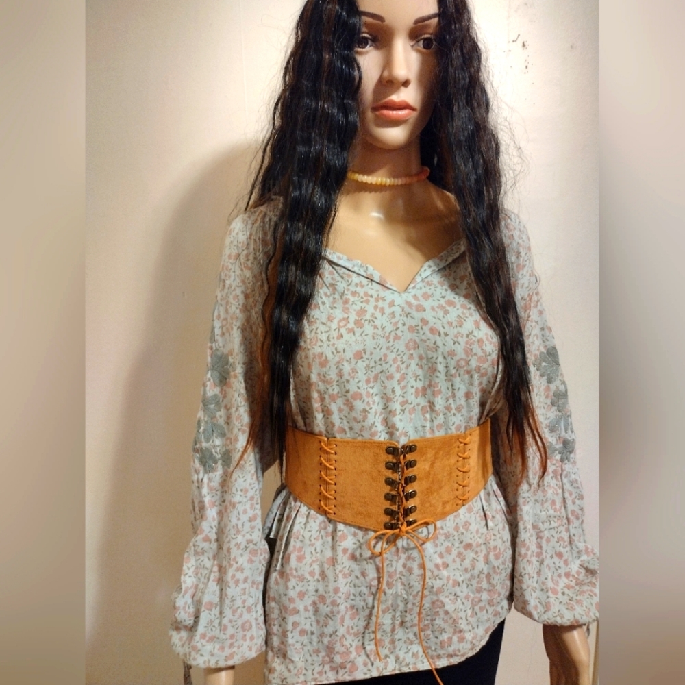 Lucky Brand floral peasant blouse, size L